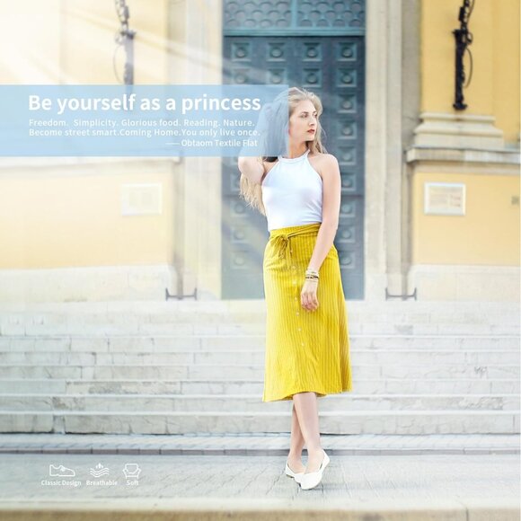 Obtaom Women White Textile Closed Round Toe Slip on Ballet Flats Shoes - Picture 5 of 6